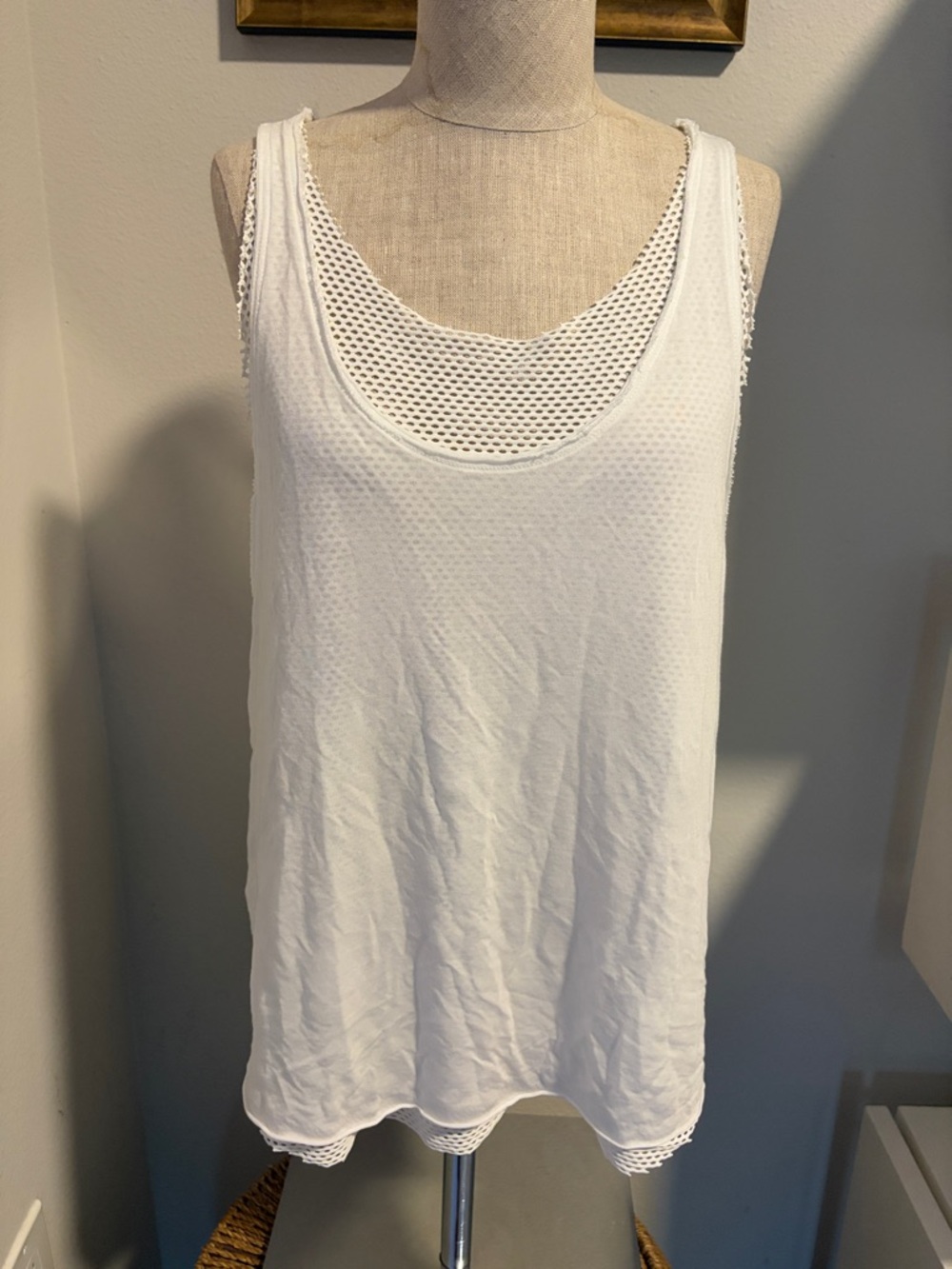 Koral White Sleeveless Mesh-Trim Tank Top Women Size Large